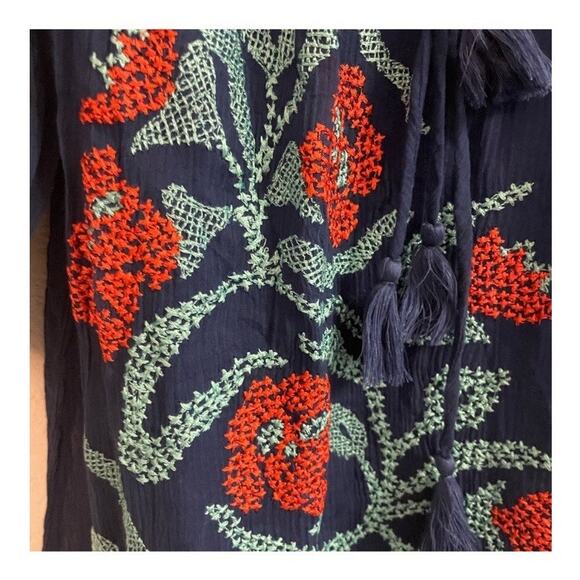Trina Turk Womens Blue Red Embroidered All Cotton Gauze Shift Dress XS 0 Coverup - Picture 10 of 16